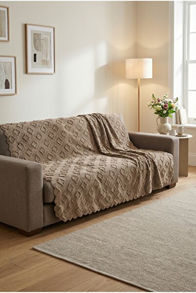 turkanlarhome 200 X 170 cm Chenille Textured Jacquard Sofa Cover Bohemian Squ...