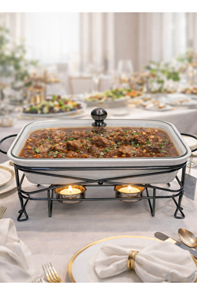 ALQANNAS سخان طعام مستطيل الشكل من السيراميك سعة 2 لتر، مثبت على قاعدة معدنية...