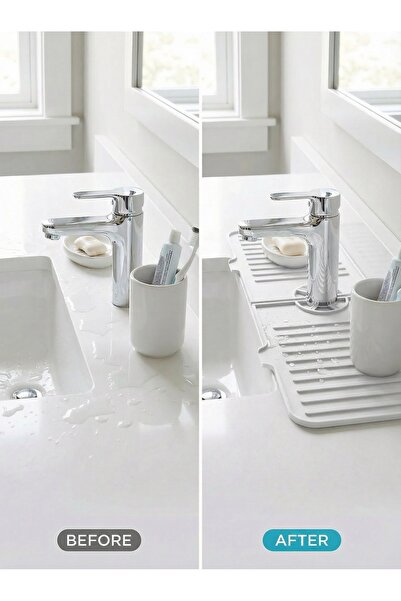 MappleHome Beyaz Elastik Musluk Mat Su Tutucu Düzenleyici Silikon Kaydırmaz M...