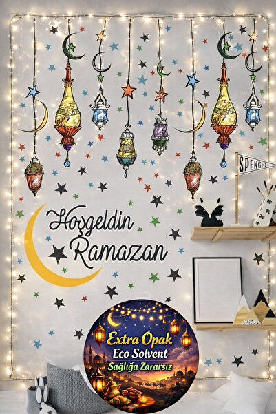 Kt Grup Hoşgeldin Ramazan Renkli Fener Sarkıt Cam Duvar Dekorasyon Sticker Se...