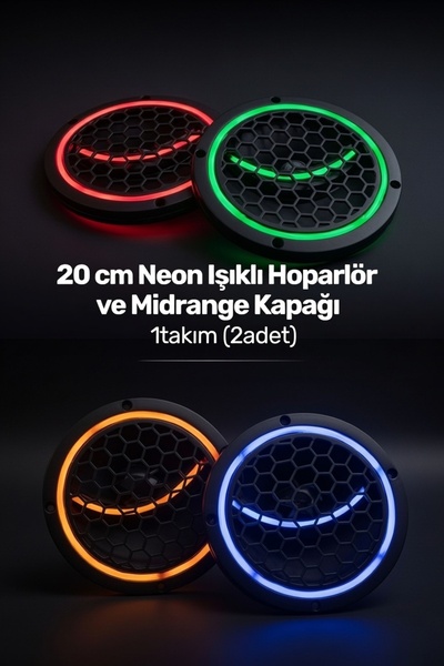 sahmeran oto aksesuar 20CM Neon Işıklı Hoparlör ve Midrange Kapağı 1 Takım (2...
