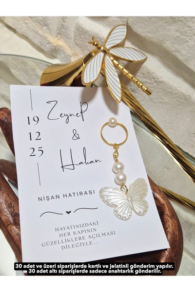 ASPİRİZM 10 Adet Kartlı Kelebek Anahtarlık DÜĞÜN-NİKAH-NİŞAN-KINA-SÖZ-HEDİYEL...