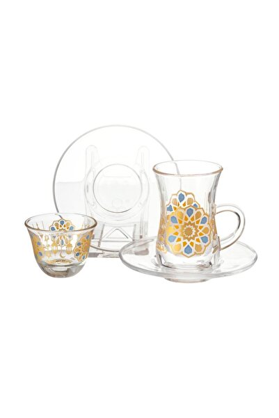 HIC 18-Piece Tea And Coffee Set Ramadan design gold colour
