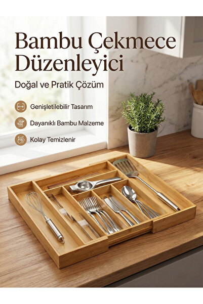 ERKUGO Bambu Ayarlanabilir (BÜYÜK BOY) Çekmece Içi Ölçü Ayarlı Kaşıklık 6-8 B...