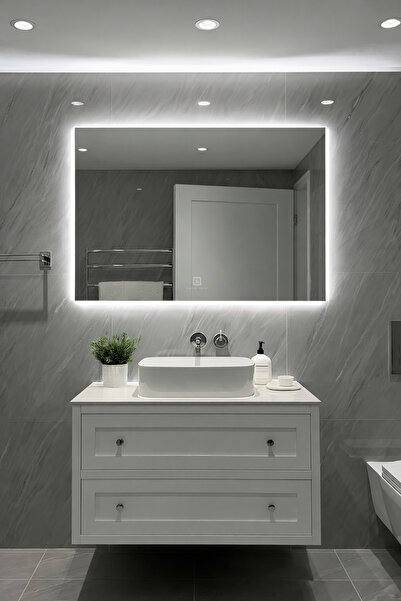 Digital Dokunmatik Dimmerlı Dikdörtgen Beyaz LED Işıklı Banyo Makyaj ve Salon...