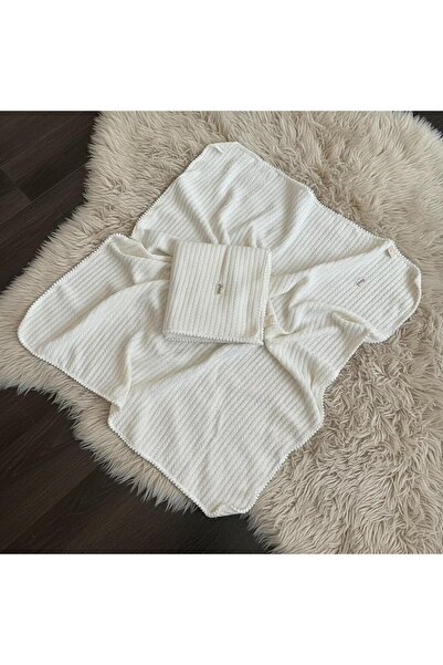 Abelia Baby Organik Pamuklu Ponponlu Bebek Pike/Battaniyesi EKRU