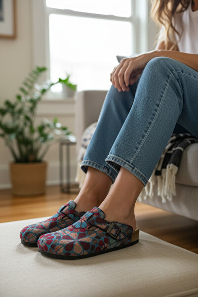 Mycorni Kilim Patterned Unisex Anatomical Natural Cork Sole Indoor Slippers