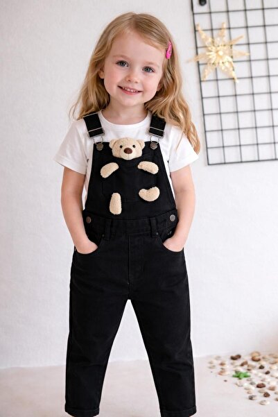 Sercino بنطال جينز أسود للأطفال للجنسين مع دمية دب
