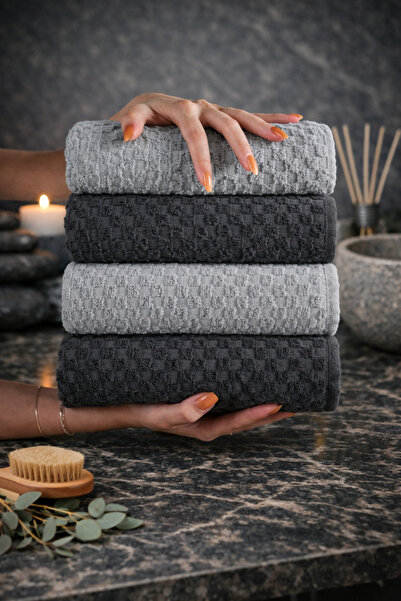 SHAL HOME شال 100% قطن 4 قطع 50x90 سم طقم مناشف اليد / الوجه