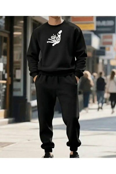 LELVANİ Crew Neck Tracksuit Sweatshirt with Dice Print Design