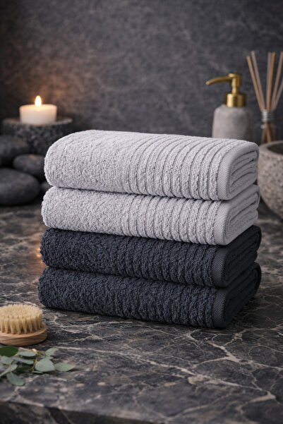 SHAL HOME Σετ πετσετών χεριών και προσώπου 4 τεμαχίων από 100% βαμβάκι-λινέ-