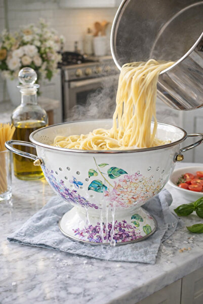 EBRULİEMAYE Sümbül Emaye Retro Süzgeç Kevgir Meyvelik 22 cm çap