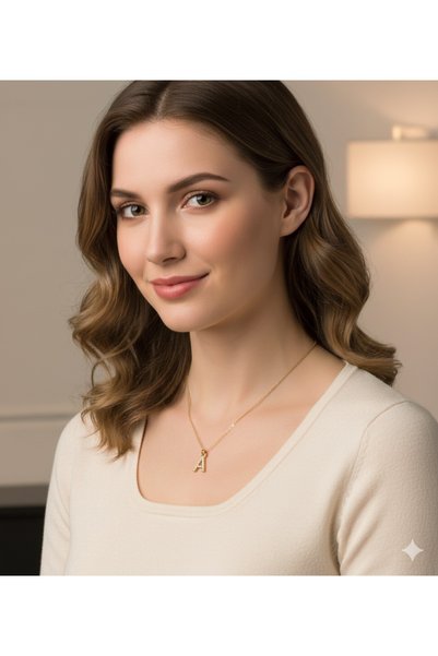 Store Women's Letter'A' Zircon Stone Letter Steel Gold Necklace