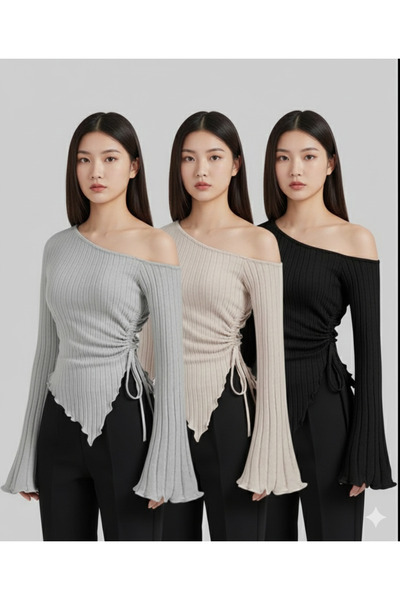 Lufthimm 3-Piece Advantageous Knitwear Stylish Off-Shoulder Top with Flexible...