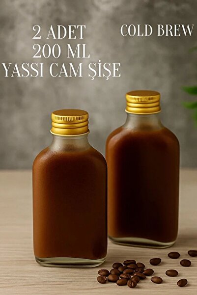 Rotanev 2 Adet Şeffaf Cold Brew Metal Gold Kapaklı Soğuk Kahve Yassı Cam Şişe...