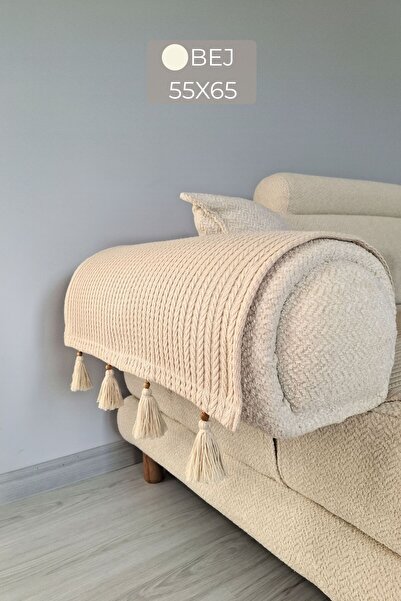 ARVA Dekoratif Pamuklu Püsküllü Koltuk Kenarı Örtüsü 2'li