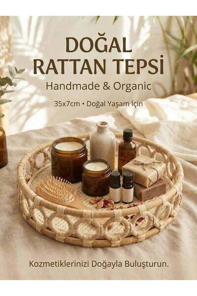 ERKUGO %100 El Yapımı Doğal Rattan Tepsi, Handmade Rattan Sunum Ve Servis Tep...