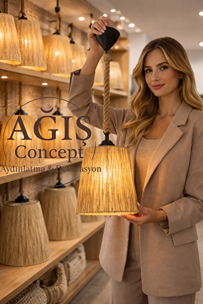 Ağış Elektrik Bohem Halatlı Doğal Hasır Sarkıt Avize | Tekli Salon & Cafe Ayd...