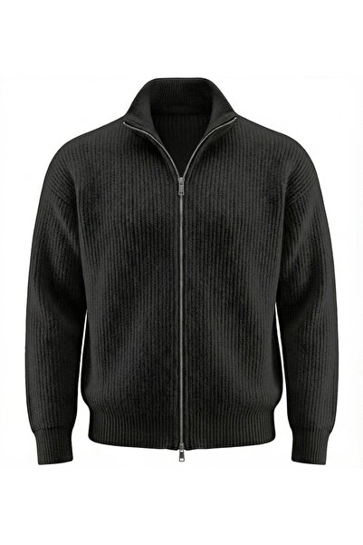 Valiberta Woody Oversize Thessaloniki Knitted Zippered Men's Cardigan - Black