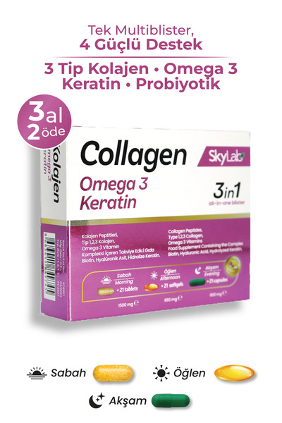 Skylab Kolajen, Collagen, Omega 3 Balık Yağı, Keratin ve Probiyotik Takviye E...