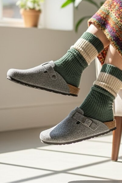 Land of Cork شبشب من اللباد الصوفي التشريحي للجنسين مع نعل من الفلين الطبيعي