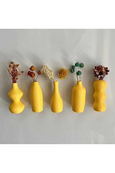 Serüven 3D Miniflora - 5'li Magnetli Mini Vazo - Sarı Renk Buzdolabı Süsü