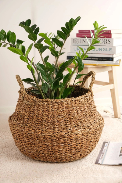 AVANTAGE HOME Alizee - Büyük Boy Dekoratif Katlanabilir Hasır Sepet Saksılık