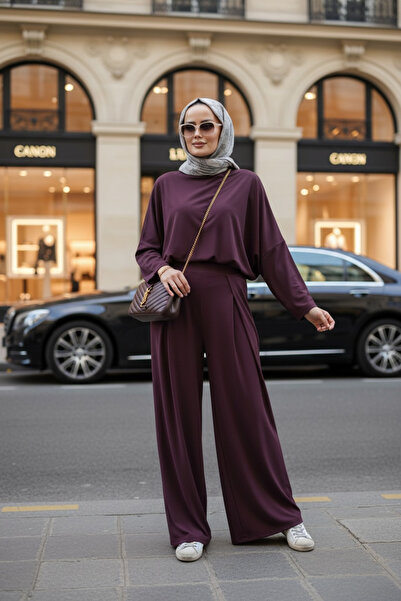 Aselim Hijap Moda طقم ملابس إسلامية مكون من قطعتين بقماش خفيف الملمس وطيات وس...