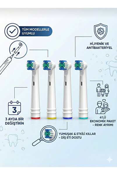 LOVYCO Polosmart PCS83 Şarjlı Ve Pilli Diş Fırçası Uyumlu 4 Adet Yedek Başlık