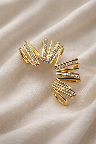 FA LORA TAKI Altın Kaplama Zigzag Model Zirkon Taşlı Earcuff Kıkırdak Küpe