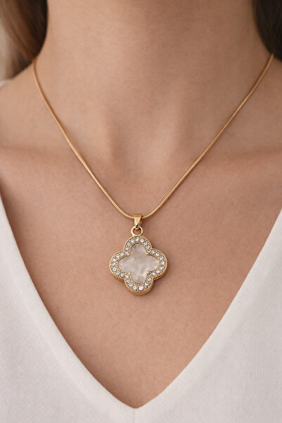 FA LORA TAKI Altın Kaplama Çift Katlı Yonca Model Kolye Şans ve Zarafetin Bul...