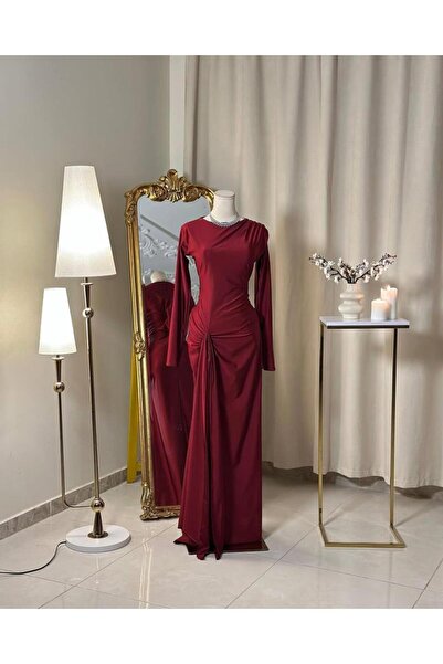 vanus fashion فستان خمري بتصميم جذاب 5529