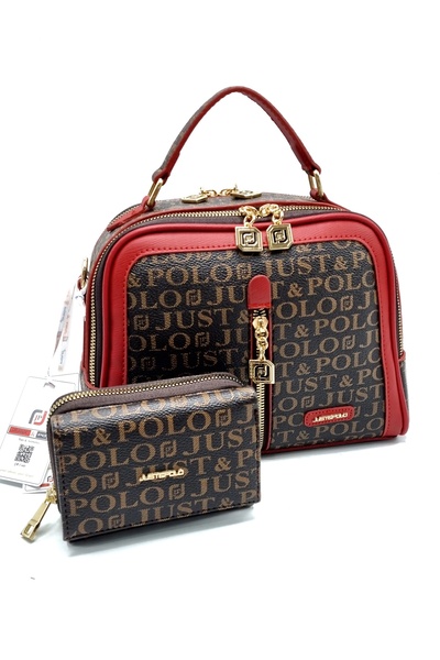 Just Polo Kadın Kahve Kırmızı Çanta Cüzdan Kombini