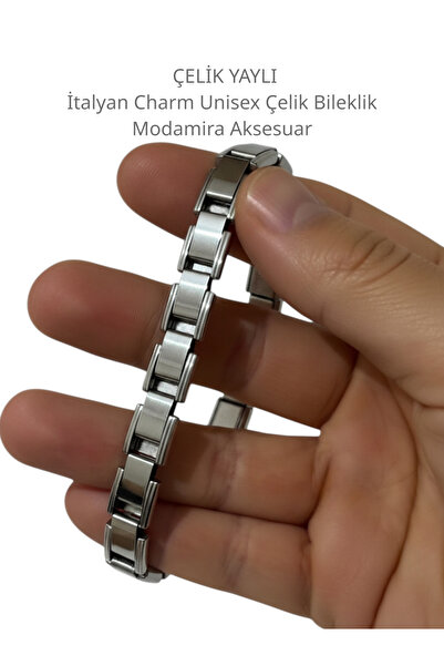 MODAMİRA AKSESUAR İtalyan Charm -Çelik Yaylı -Genişleyebilen- Unisex Çelik Bi...