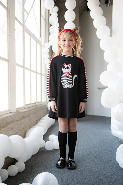 SheShe Kedi Desenli Elbise