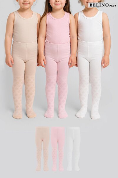 BELİNOPLUS 3 Lü Paket Jakar Desenli Kız Bebek Pamuklu Külotlu çorap