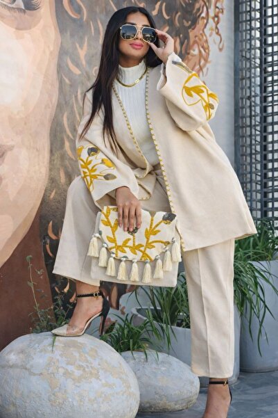 SWAN.AE Winter Two-piece set, pants and wide jacket with embroidery ,bag, sue...