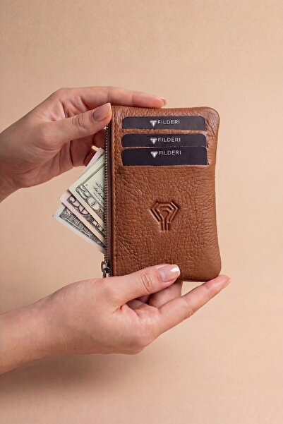 Fil Deri Genuine Leather Zippered - Card Holder with Mini Coin Compartment - ...
