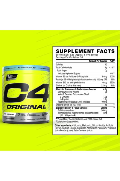 Cellucor C4 Original, Pre Workout, 195g, Icy Blue Razz, 30 Servings