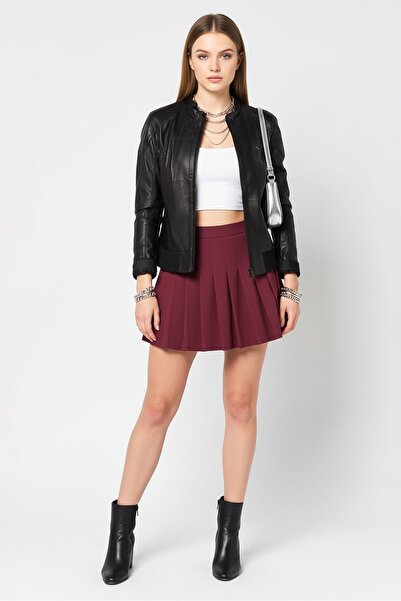 Ferrari Women Brand Logo Motorcycle Leather Jacket, Black