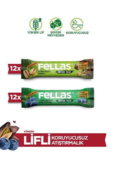 Fellas Meyve Bar (40 g) Süper İkili Kutu - 24 Adet (Antep Fıstıklı x 12 + Yab...