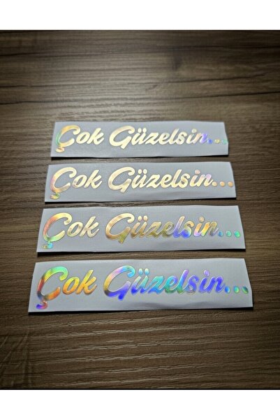 İŞCAN MOTOR Çok Güzelsin Güneşlik Ayna Yazısı Oto Sticker Etiket 4 Adet Holog...