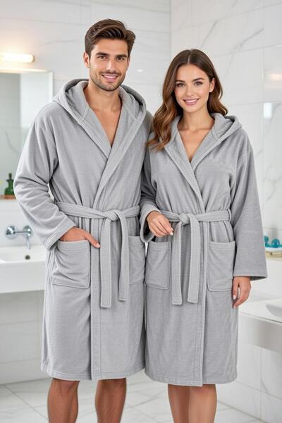 Touch Kapşonlu Bornoz %100 Pamuklu Battal Boy (M-L-XL-2XL-3XL-4XL)