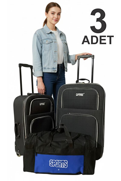 Captivex 2 Wheels-Bellowed-Very Lightweight 2 Pieces Fabric Suitcases Large a...