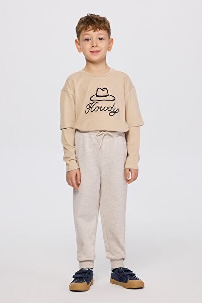 Panço Erkek Çocuk Bej Melanj Eşofman Altı