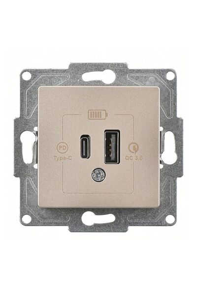 Günsan Eqona Metalik Bej Şarj Prizi 20W QC3.0 PD Type-C + USB Çift Çıkışlı Me...