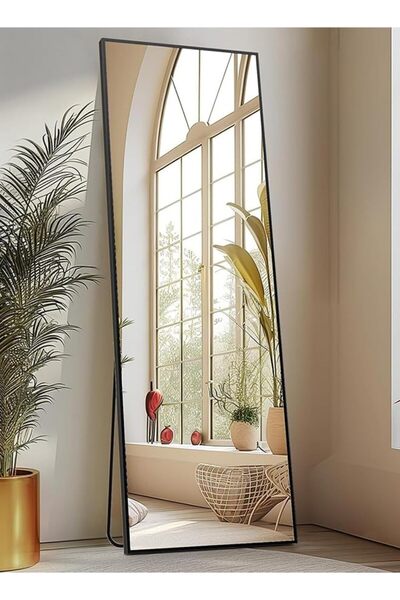 Living Rectangular mirror with stand, black frame, {160*50} cm.