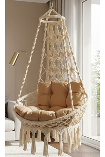 WOODSHUT Tek Kişilik Makrome El Örgüsü Salıncak KREM MİS38001
