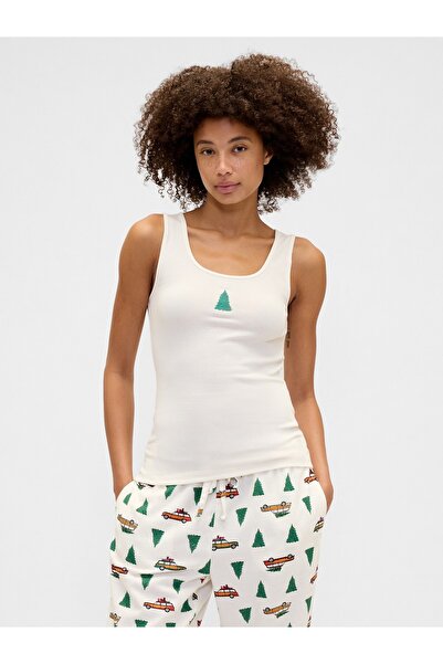 GAP Kadın Kırık Beyaz Logo Ribbed Tank Atlet