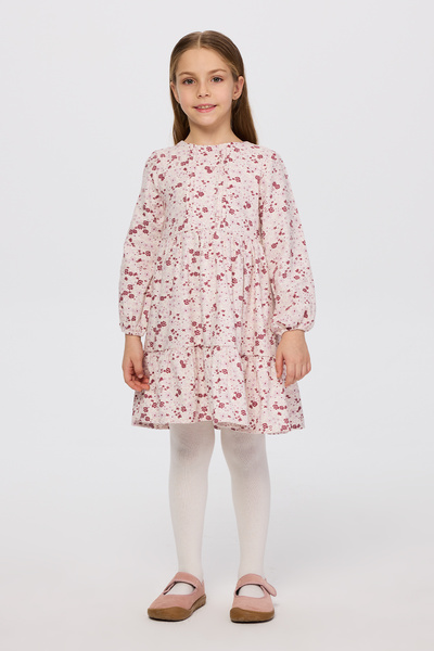 Panço Kız Çocuk Çiçek Desenli Ekru Elbise